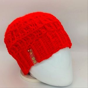 NODS "Radiant Hot-Red" Handmade Crochet Mohair Beanie (D-002)